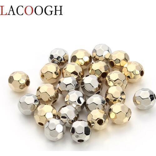 100pcs Gold & Rhodium 6 8 10mm Plastic Faceted Round Ball Spacer Beads Handmade Czech Seed Beads Charm for DIY Jewelry Makings