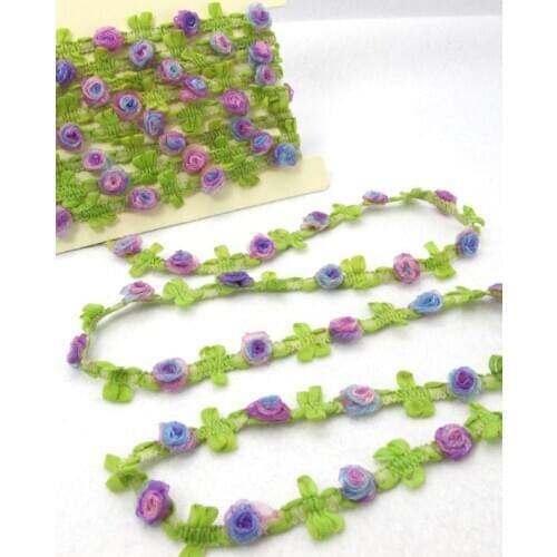 2 Yards Woven Rococo Ribbon Trim with Purple Ombre Flower Buds|Decorative Floral Ribbon|Scrapbook Materials|Clothing|Decor