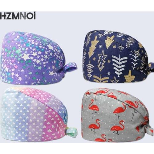 2021 New Product Cartoon Printed Nurse Surgical Cap Pet Hospital Surgeon Cap Dentist Cap Beauty Salon Chef Dustproof Scrub Cap
