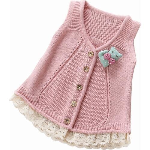 2020 Spring Fall Little Girls Cotton Vest Woollen Sweater Cardigan Baby Infant Sleeveless Knitwear Children Knitted Sweater X342