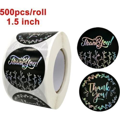 3.8cm Black Laser Thank You Roll Stickers Creative Thank You Seal Labels For Gift Party Festival Baking Decorations Thank You