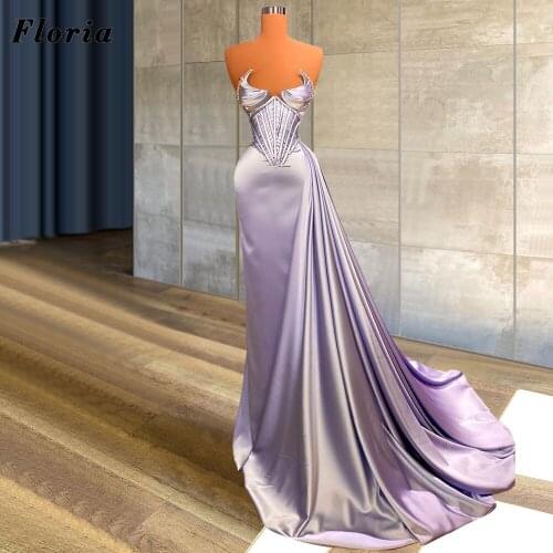 3 Styles Purple Satin Beading Evening Dresses Robes Dubai Soiree Plus Size Party Gowns Middle East Celebrity Dress Prom Dress