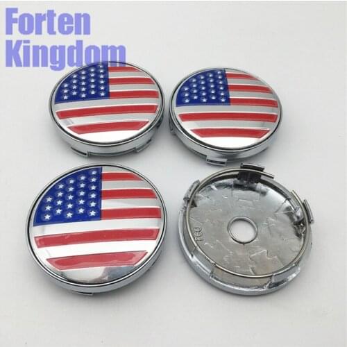 4 Pieces 60mm 2.36" American US Flag Logo Car ABS Chrome Aluminum Custom Hub Wheel Center Centre Caps Hubcaps Cover