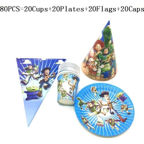 40Pcs/80Pcs New Sale Disney Toy Story Theme Birthday Party Supplies Paper Cups Plate Hat/Cap Banner For Kid Party Decor Supplies