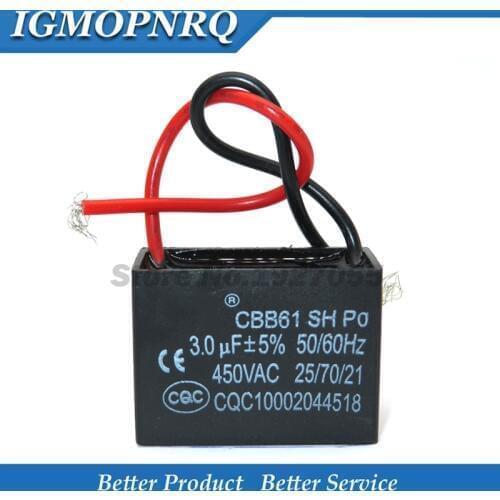 5pcs free shipping CBB61 3uf starting capacitance AC Fan Capacitor 3uf 450V CBB Motor Run Capacitor new