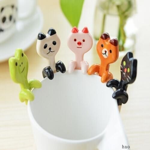 60piece/batch New Creative cartoon animal ceramic spoon coffee stir spoon cute can hang small spoon