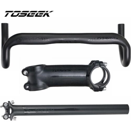 TOSEEK Black Matte Carbon Fiber Bike Road Handlebar Sets Handlebars Stem SeatPost For Cycling Road Bicycle Parts