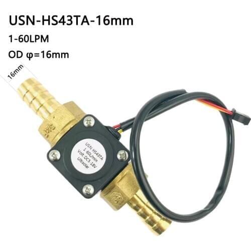 USN-HS43TA-16mm Hall Water Flow Sensor 1-60L/min G3/4" DN20mm Black SM2.54 Plug Electronic Turbine Meter Zhongjiang Sea