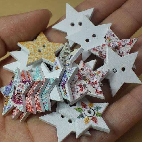 Wooden Buttons Chistmas Pattern Star Wooden Button 2 Holes Sewing Button Random Mixed Scrapbooking DIY Sewing Accessories