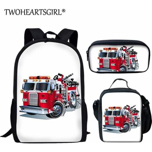 Kids Schoolbags 3D Cartoon Car Fire Truck Printed Book Bag Cool Elementary Primary School Student Bag Custom Name Gift for Boys