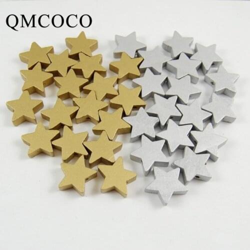 DIY 50Pcs Golden And Silver Five-pointed Star Wood Chips Handmade Custom Environmentally Decorations Craft Baby Toys Accessories