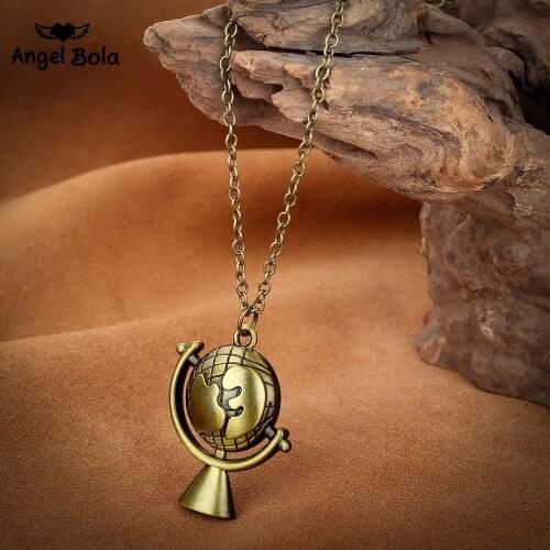 Globe Design 2018 New Fashionable Ancient Bronze Sweater Necklace Long Chain Pendant Hip Hop Jewelry Drop Shipping