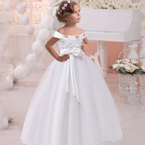 Elegant Flower Girl Dresses Lace Applique Half sleeve Tulle O-Neck Girls First Communion Dress For Ceremony Birthday Party Dress