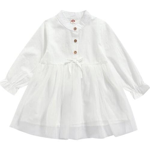 FOCUSNORM Autumn Princess Kids Girls Dress Outfits 2-6Y Solid Ruffles Long Sleeve Button A-Line Knee Length Dress