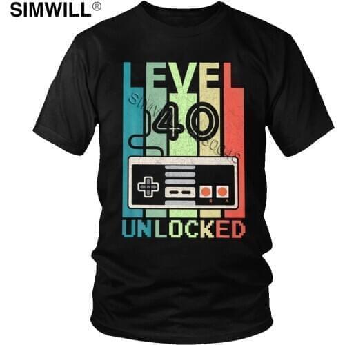 Classic Mens Cotton Level 40 Unlocked T-Shirts Short Sleeves O-neck 1980 Video Gamer Tee 40th Birthday Leisure T Shirt Apparel