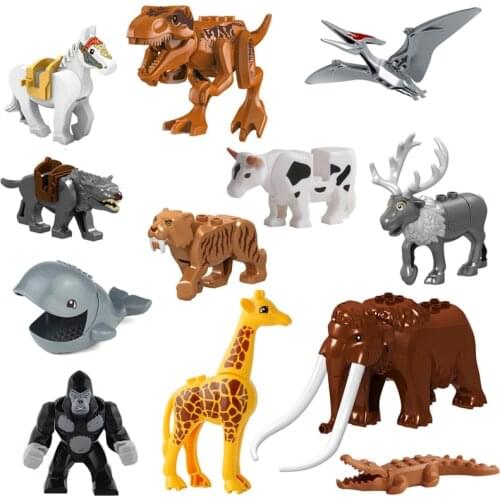 Animal Building Blocks Brick Mammoth Orangutan Tiger Dinosaur Elk Wolf Horse Mini Figure Toy for Children compatible with
