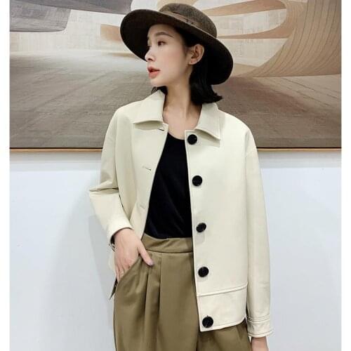 Free shipping.2021 new brand fashion women genuine leather jacket.quality white soft thin sheepskin coat.loose style.dropship