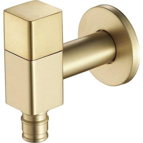 Brushed Gold Square Copper Wall Mounted Washing Machine Tap Mop Pool Tap Garden Outdoor Bathroom Water Faucet
