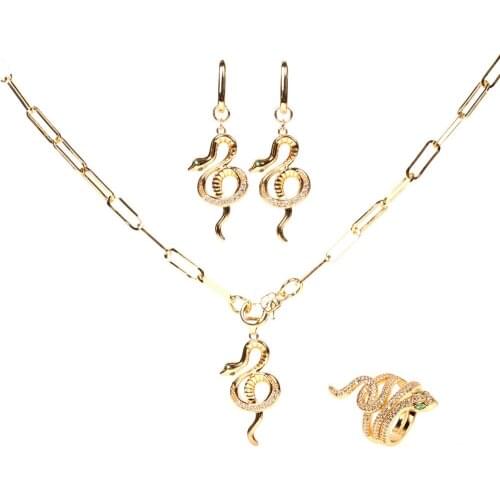 MIQIAO Gold Plated Snake Punk Collar Chain Necklace Rings Piercing Earrings Hook Jewelry Sets for Women Wedding Friends Gift Boh