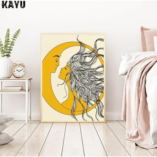 Nordic Style Sun And Moon Wall Art Canvas Painting Nordic Posters Prints Gift Idear Picture Living Room Modern Home Decoration