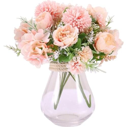 Cheap 32cm artificial flower decoration rose peony silk small bouquet lace party spring wedding decoration wedding fake flower