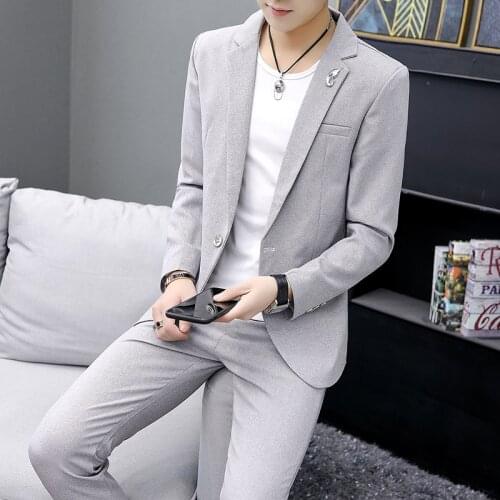 2021 New Spring and Autumn High Quality Mens Solid Color Single Button Two-piece Slim Business Casual Mens Suits