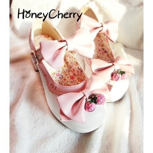 2018 New Spring And Autumn Lolita Thick Heel High Heel Doll Shoes Strawberry Bell Sweet Shoes,cosplay Professional Shoes
