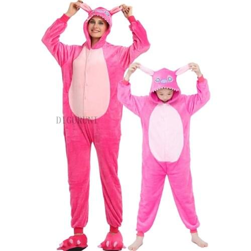 Adults All in One Winter Pink Stitch Pyjamas Cartoon Unicorn Onesies One Piece Pijama Hooded Sleepwear Women Men Animal Pajamas