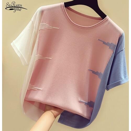 Casual Slim Women Tops Nice Short Sleeve Ladies Shirt Korean Blouse Women Blusas Mujer 2021 Summer Knitted Tee Shirt New