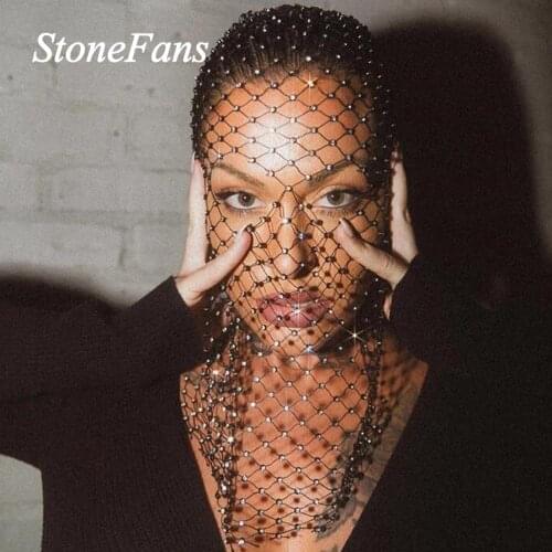 Stonefans INS Fashion Bling Rhinestone Head Scarf Headband Jewelry Luxury Crystal Hollow Mesh Hair Accessories Veil Nightclub