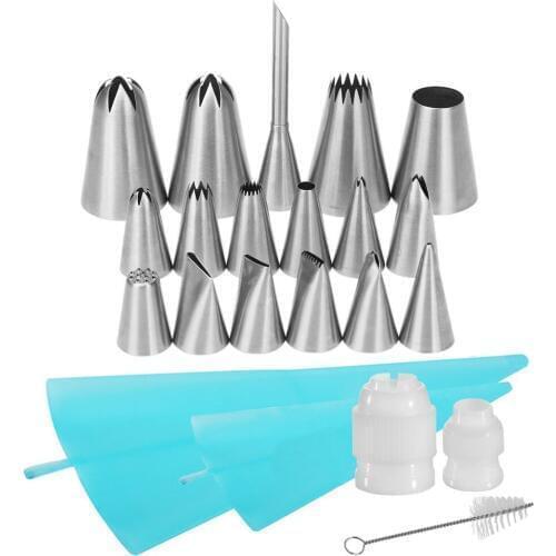 22-in-1 Cake Decorating Supplies, Baking Tools with 17 Icing Tips (4 Jumbo Tips, 12 Regular Tips 1 Bismarck Tip) 2 Reus