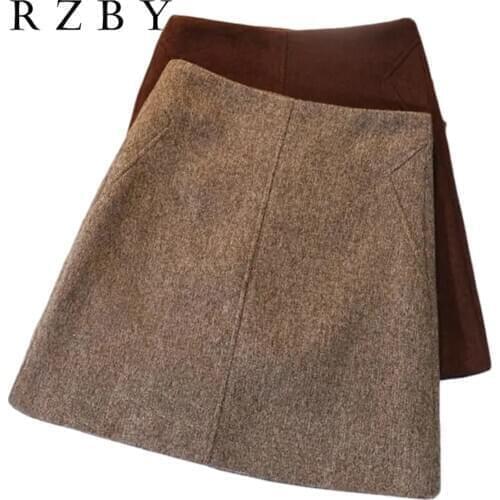 Woolen Skirt 2020 New Autumn And Winter Black Bag Hip High Waist Thin Thick A-line Skirt Falda RZBY189