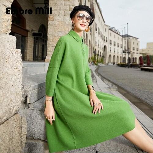 Woolen Dress Womens Autumn And Winter New Street Style Wrist Sleeve Mid-Length Loose Ladies Elegant A-line Dress S-XL