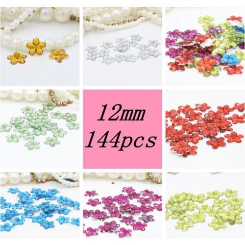 Free Shipping 144pcs/Lot 12mm Flower Design Acrylic Rhinestone, Flat Back Nail Art Rhinestones
