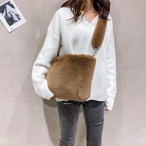 Autumn Winter Candy Color Shoulder Bag Female Large Capacity Plush Underarm Bags Messenger Bag Soft Warm Fur Bag Crossbody New