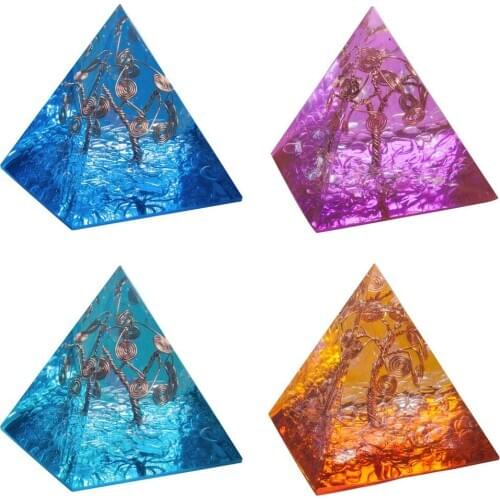TUMBEELLUWA Healing Crystal Copper Wire Tree of Life Orgone Pyramid Stone Figurine Energy Generator for Meditation Balancing