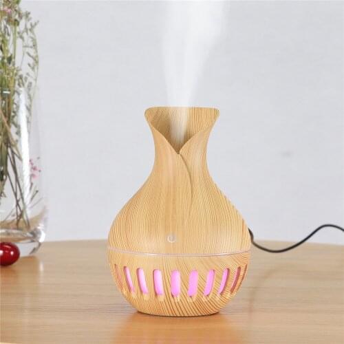 130ML USB wood grain air humidifier, 7-color LED night light, MINI cold fog aroma diffuser, can be used in office, bedroom