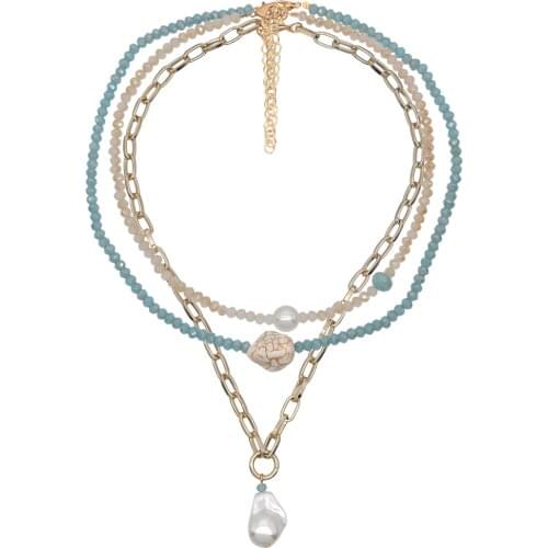 Bohemian Mulit Layer Choker Necklace Handmade Beads White Turquoises Freshwater Pearl Chain Necklaces for Women Fashion Jewelry