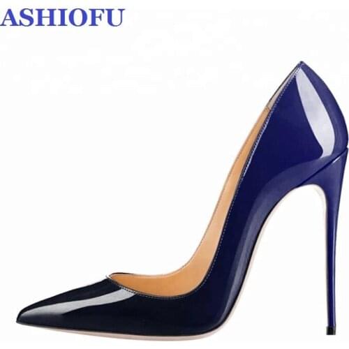 ASHIOFU Hot Sale Womens High Heels Pumps Gradient Patent Leather Party Prom Shoes Evening Fashionable Plus Size Court Shoes
