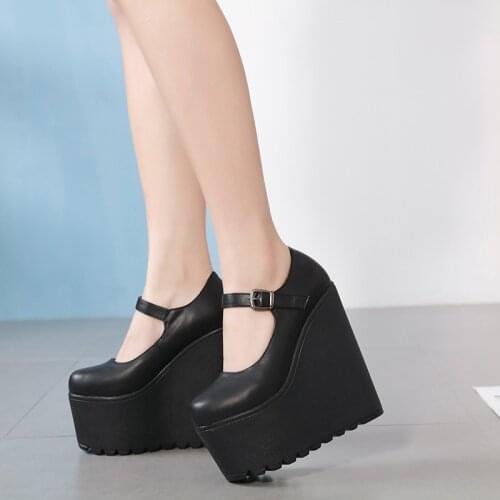16 Cm Round Head Platform Super High Heel Thick Heel Womens Shoes Black And White Pumps For Women Sexy Wedges