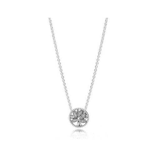 925 Sterling Silver Tree Of Life With Clear Cubic Zirconia Pan Necklaces For Women Wedding Gift Fine Diy Jewelry