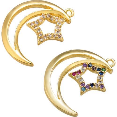 ZHUKOU 14x18.5mm brass crystal moon&star pendant for women necklace bracelet earring handmade jewelry accessories model: VD612