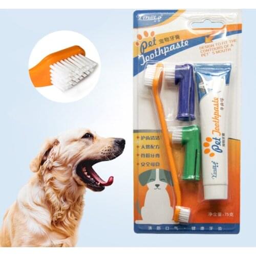 Pet toothpaste puppy toothpaste toothbrush set medium large dog oral cleaning supplies four-piece cat and dog set