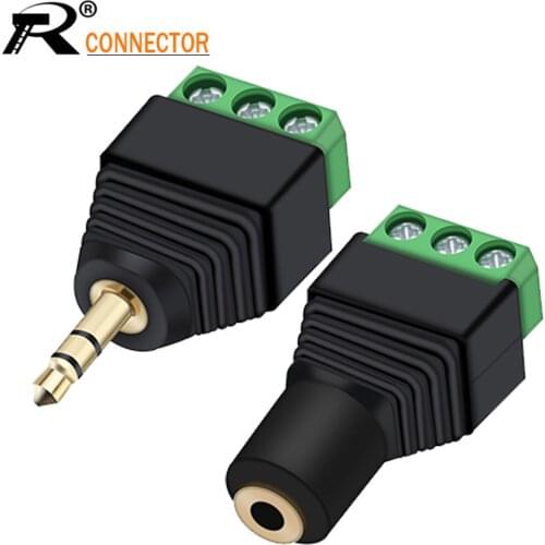 1pair/2pcs 2.5mm 3ploe 1/8 Inch Stereo Male to AV Screw Video Balun Terminal Jack 2.5 mm Female 3 pin Terminal Block Plug