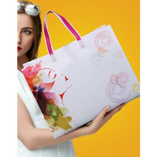 10PCS White Hand Handle Packaging HandBag Flowers Birds Black Shopping Bag Waterproof Thickened Non Woven Fabric Gift Pouch