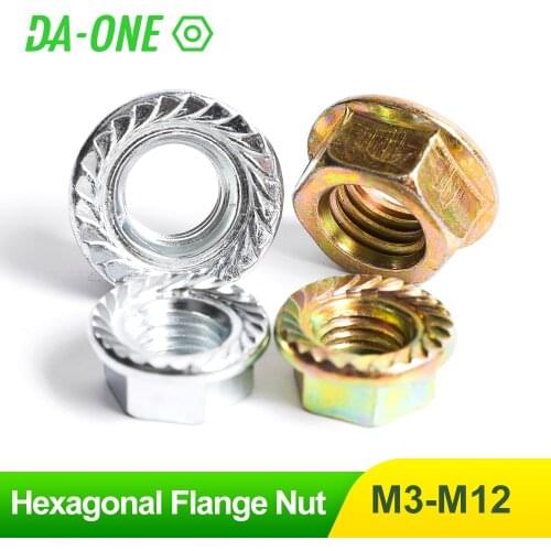 2/5/10/20pcs M3 M4 M5 M6 M8 M10 M12 Zinc Plated Carbon Steel Hexagon Hex Head Serrated Spinlock Flange Nuts Locking Lock Nut