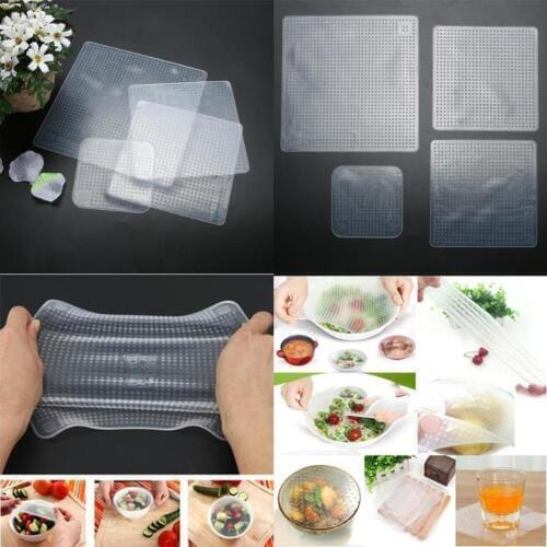 4Pcs/lot Reusable Silicone Wrap Seal Food Fresh Keeping Wrap Lid Cover Stretch Vacuum Food Wrap Kitchen Tools