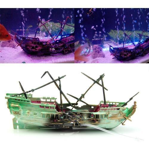 Fish Tank No Fading Resin Ship Mini Fish Tank Oxygenated toy wreck shipwreck for Home Garden Aquarium Decoration Garden