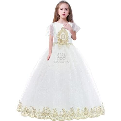 White Flower Girls Dresses For Wedding Tulle Lace Long Girl Dress Party Christmas Dress Children Princess Costume Dress For Kids