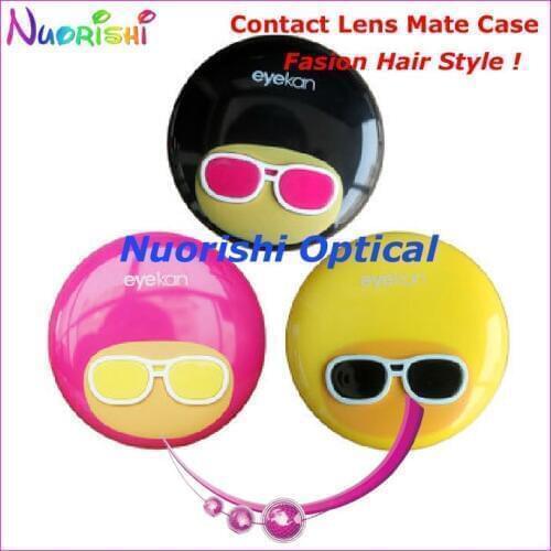 Free Shipping 10pcs Fasion Hair Style design Contact Lens Case with Mirror C519 contact lens mate case